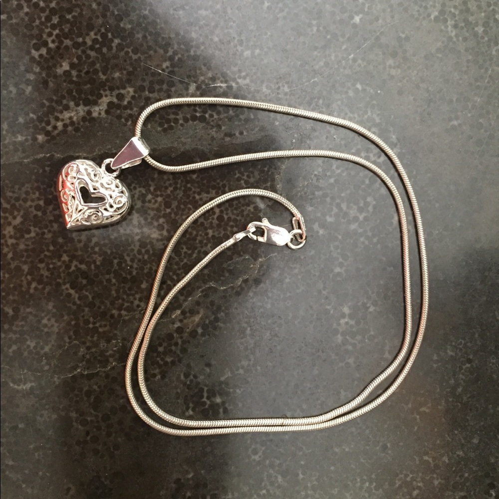 Sterling Silver 18” Snake Chain & Heart Pendant
